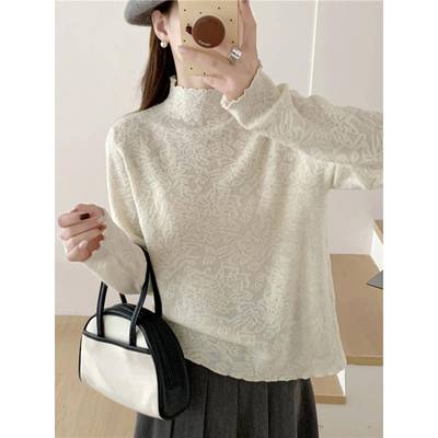 秋冬季半高领蕾丝白色毛衣女款2025新款打底衫女内搭可外穿1023n