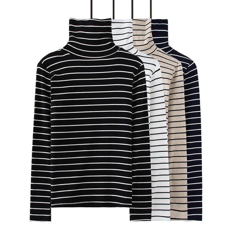 条纹高领打底衫女2026秋冬装黑白长袖t恤紧身百搭上衣服内搭0104h