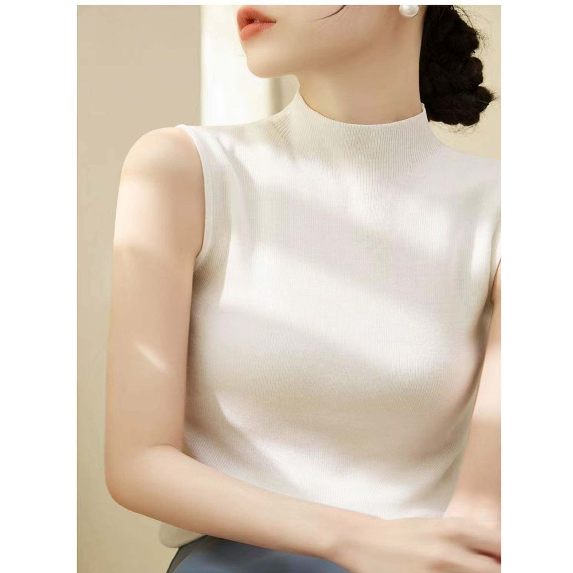 洋气高领白色针织打底背心女秋冬修身显瘦中领无袖西装1217u