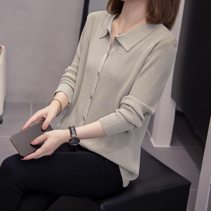 秋冬季冼姑娘女装新款胖mm大码宽松遮肚polo领长袖外穿针织1120n