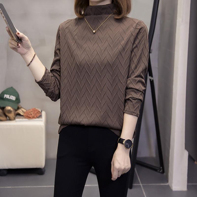 秋冬季半高领针织打底衫女新款百搭长袖套头大码胖妹妹显瘦1120n