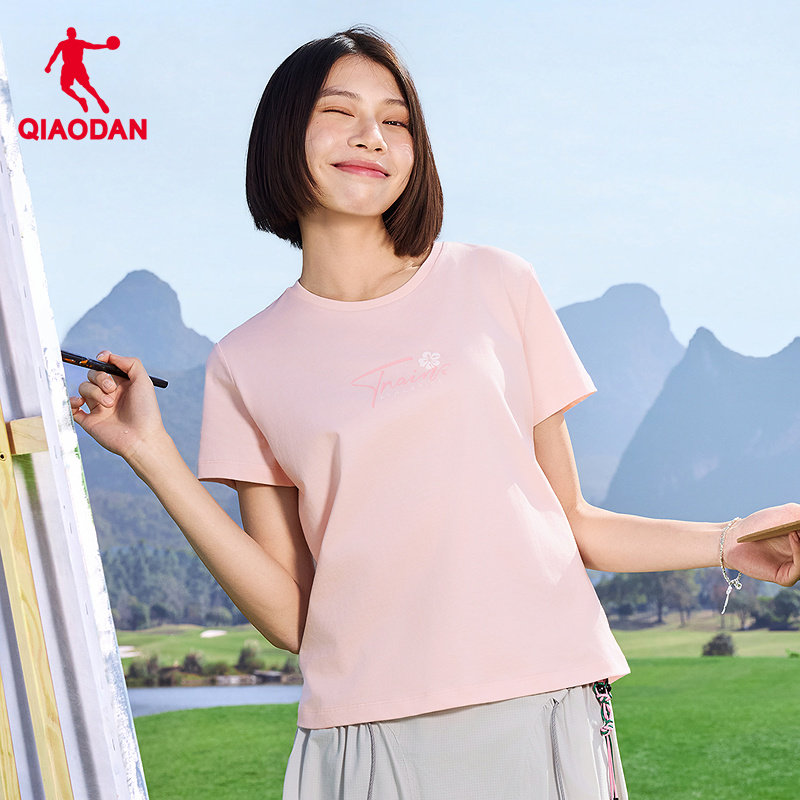 乔丹短袖T恤女士2026夏季新款透气宽松休闲时尚百搭纯棉运动上衣