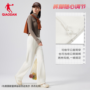 乔丹阔腿直筒加绒长裤女生休闲抽绳两穿平收口2026冬季新款保暖