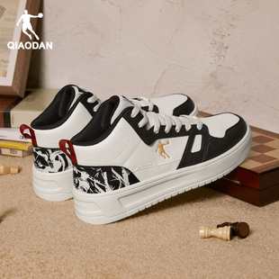 乔丹高帮保暖运动板鞋厚底增高2026年冬季黑白学生男款