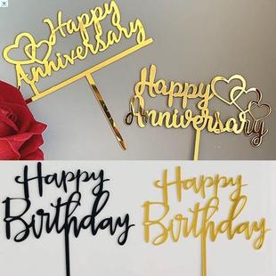 Gold Black Cake Topper Wedding Anniversary Happy Birthday