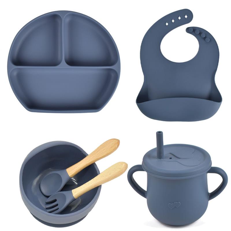 6PCS/Set Baby Silicone Dining Plate With Sucker Bowl Sippy C