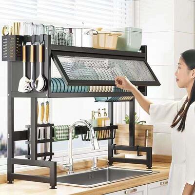Kitchen shelving rack black stainless steel sink drying rack