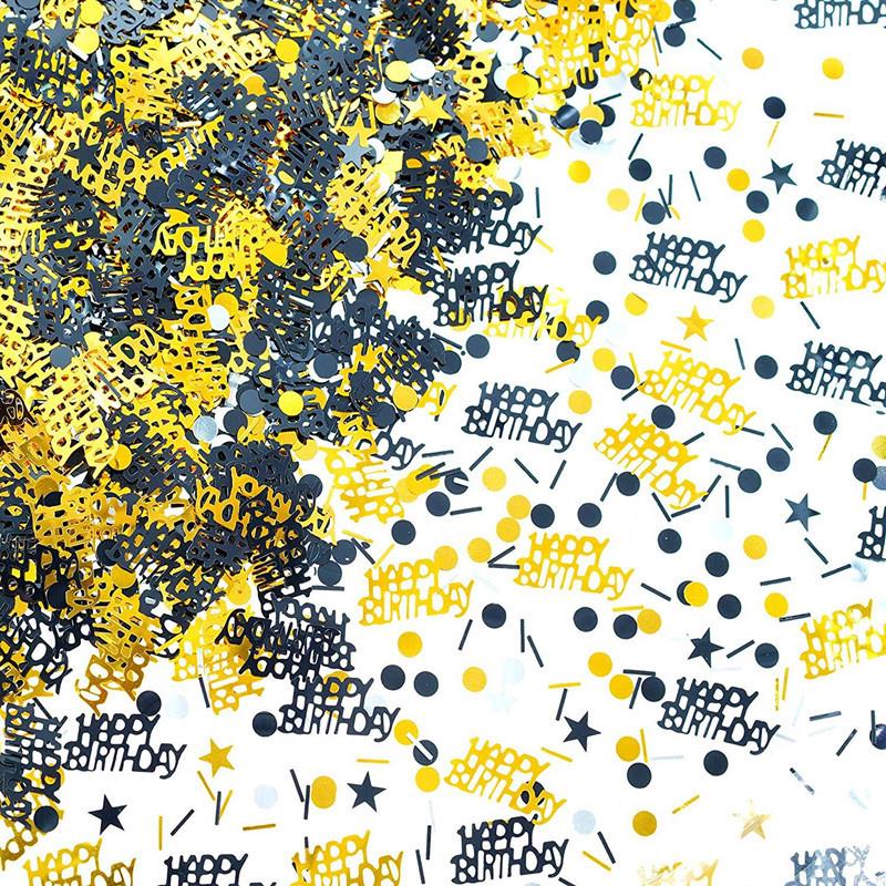 Gold Black 18 30 40 50 60 Confetti Happy Birthday Star Table