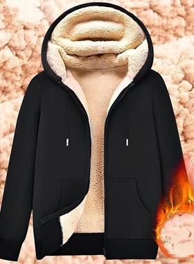 Mens Hooded Lambswool Hoodies Cardigan Plus Velvet Thickene