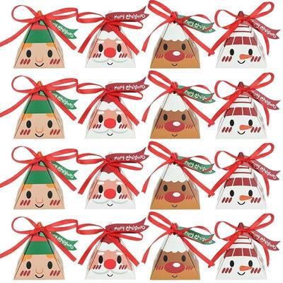 50pcs Christmas Candy Gift Box with Tag Ribbons Cookie Snack