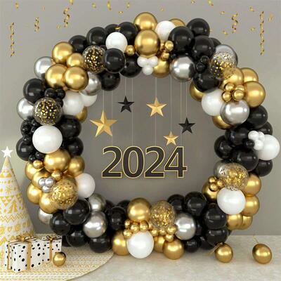 159pcs Black Gold Balloons Garland Arch Kits Happy New Year