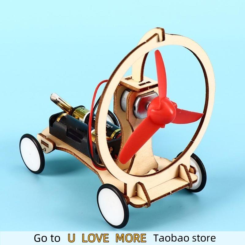 DIY Wind Power Electric Car Kit for Kids Wood Educational Sc
