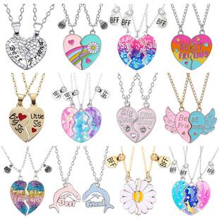 rendy Heart Simple Pendant Necklace Sisters Pcs Lett BFF