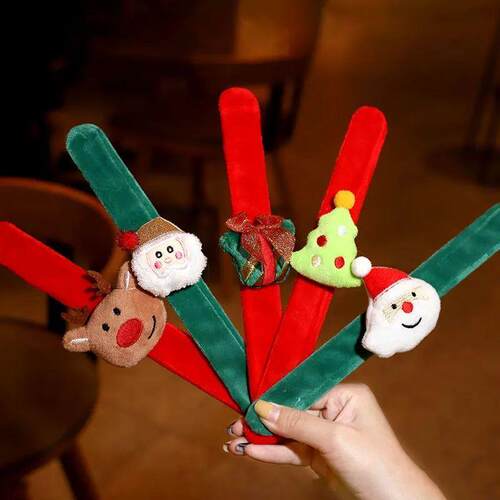 4Pcs Xmas Christmas Theme Plush Slap Bracelets Santa Claus R