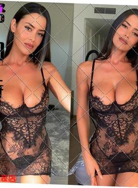 Sexy lace seethrough sexy lingerie thong nightdress set性感