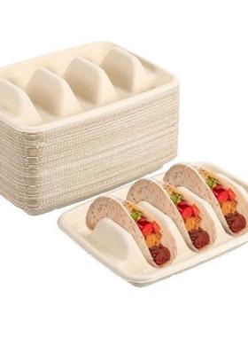 50 Pcs Disposable Taco Tray Container Holder with Dividers