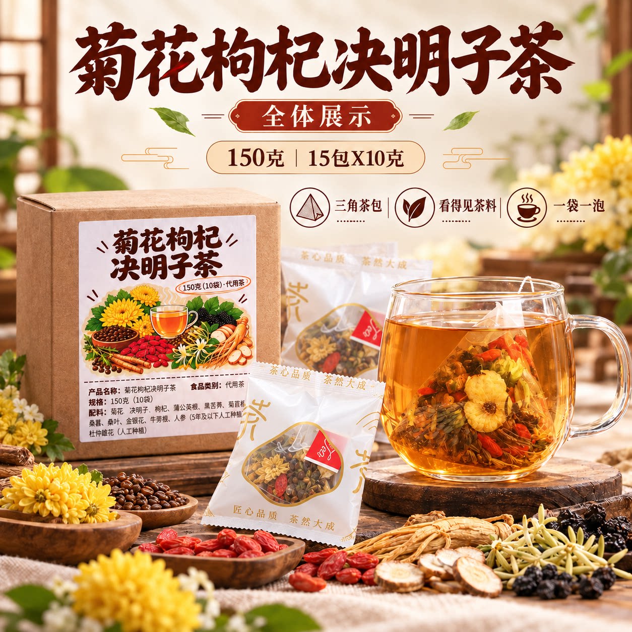 人参菊花枸杞决明子茶组合型花茶养生茶升级版茶包肝火茶13味组合
