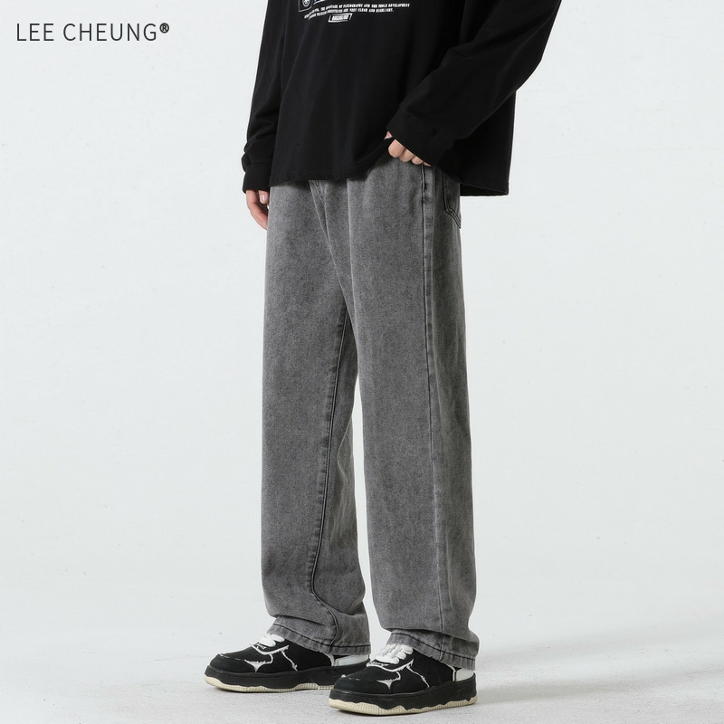LEE CHEUNG牛仔裤男女同款高街潮牌直筒裤松紧腰阔腿休闲拖地裤