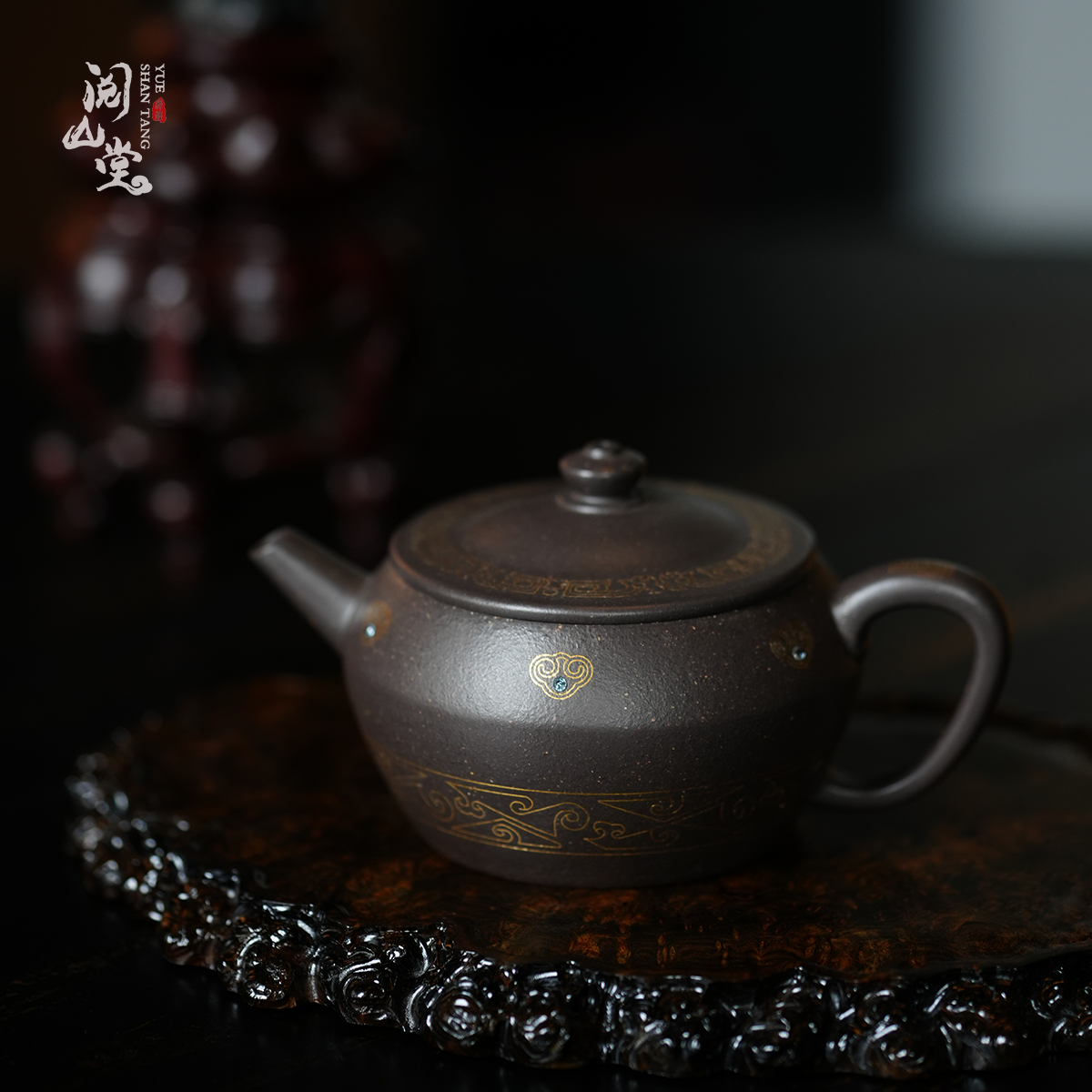 阅山堂 | 星汉 嵌金丝 镶钻 天青泥 文人紫砂壶 林小龙全手工制