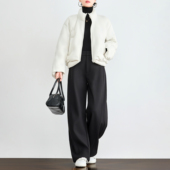 裤 阔腿裤 秋冬加绒休闲裤 宽松窄版 女显瘦直筒裤 奕兮小个子黑色西装