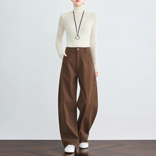高腰咖色毛呢休闲裤 小个子加厚弯刀裤 宽松阔腿镰刀裤 藏肉神器
