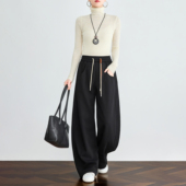 奕兮小个子香蕉阔腿裤 宽松运动卫裤 秋冬高腰加厚弯刀裤 加绒休闲裤