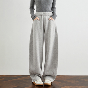 休闲弯刀裤 奕兮小个子灰色运动裤 显瘦香蕉裤 高腰阔腿裤 女 宽松卫裤