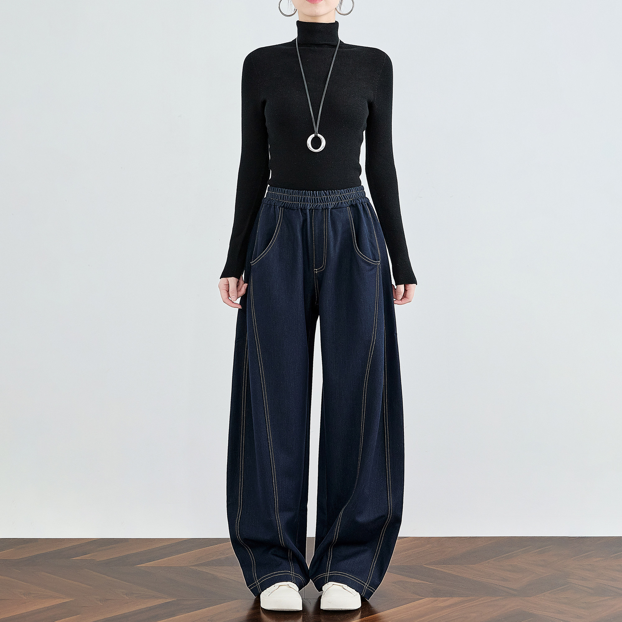 百搭明线牛仔裤高腰显瘦阔腿裤小个子垂感裤子拖地香蕉裤休闲裤女,女装/女士精品,牛仔裤,淘宝优惠券,粉丝福利购,淘宝优惠卷