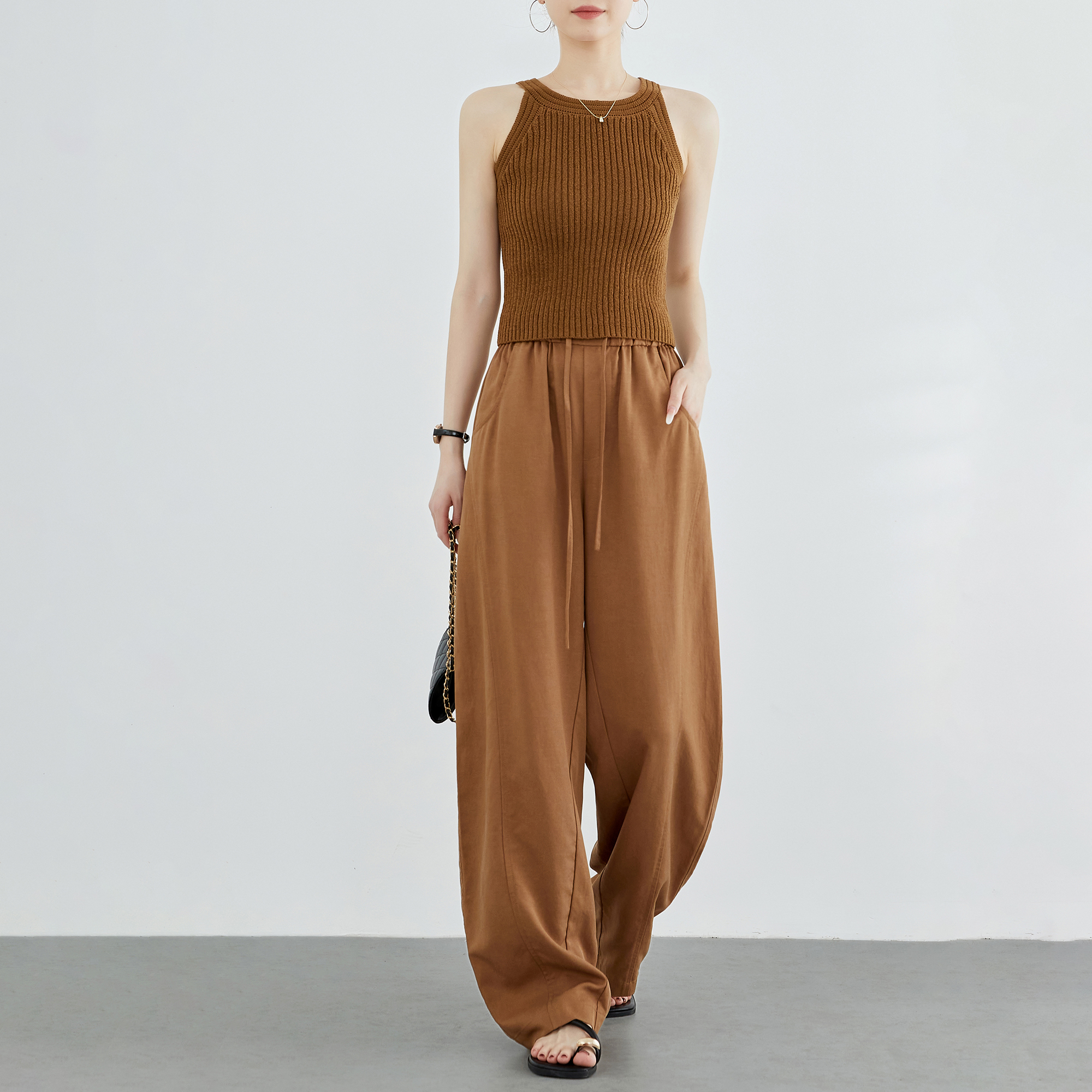 小个子夏季新款休闲裤天丝阔腿裤