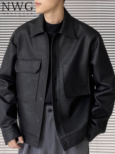 黑色皮衣外套男潮牌春秋季 高级感痞帅翻领机车飞行员夹克 2025新款