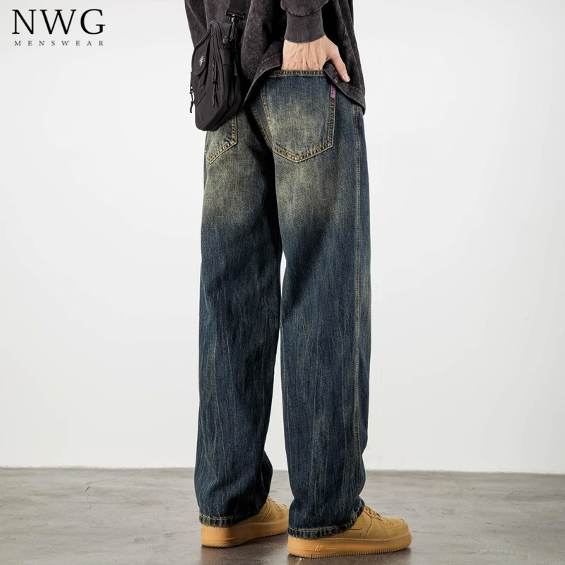 牛仔裤男潮牌春秋季2025新款痞帅宽松直筒宽裤子美式覆古休闲裤