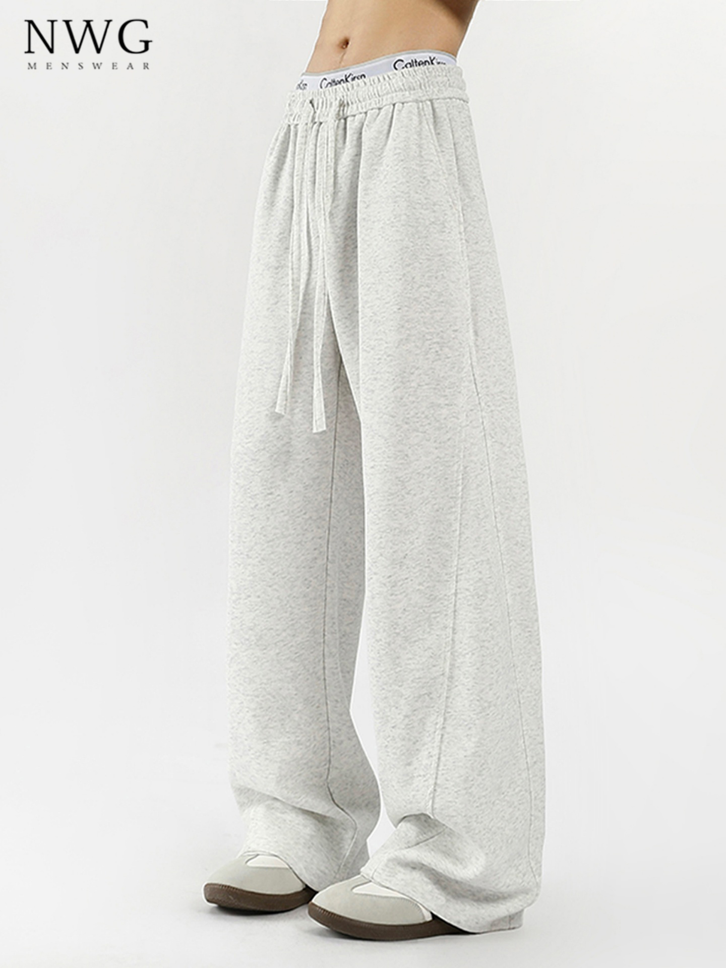 灰色重磅卫裤男春秋季新款美式宽松直筒阔腿运动裤子男士休闲长裤