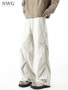 皱褶伞兵工装裤男春秋季美式宽松直筒运动冲锋裤子男户外休闲长裤