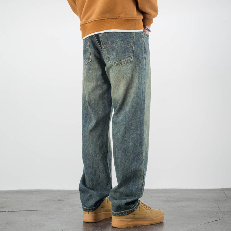 牛仔裤男潮牌春秋季2025新款覆古潮流阔腿裤子男宽松直筒休闲长裤