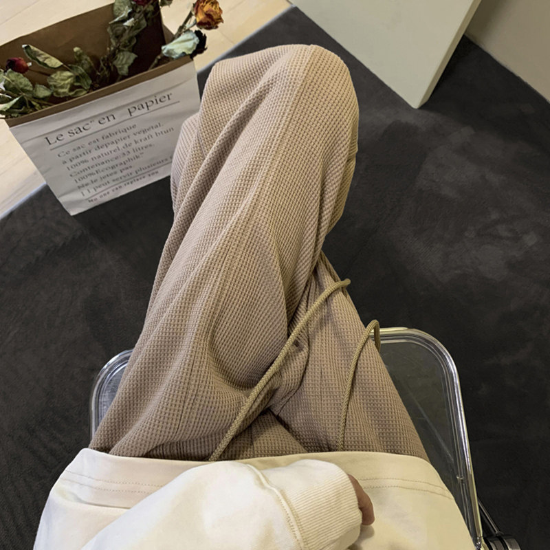 华夫格裤子男秋冬季高级感潮流痞帅宽松直筒运动卫裤男士休闲长裤