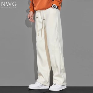 男垂感休闲长 加绒加厚宽松直筒运动厚棉裤 重磅阔腿裤 男潮牌秋冬款