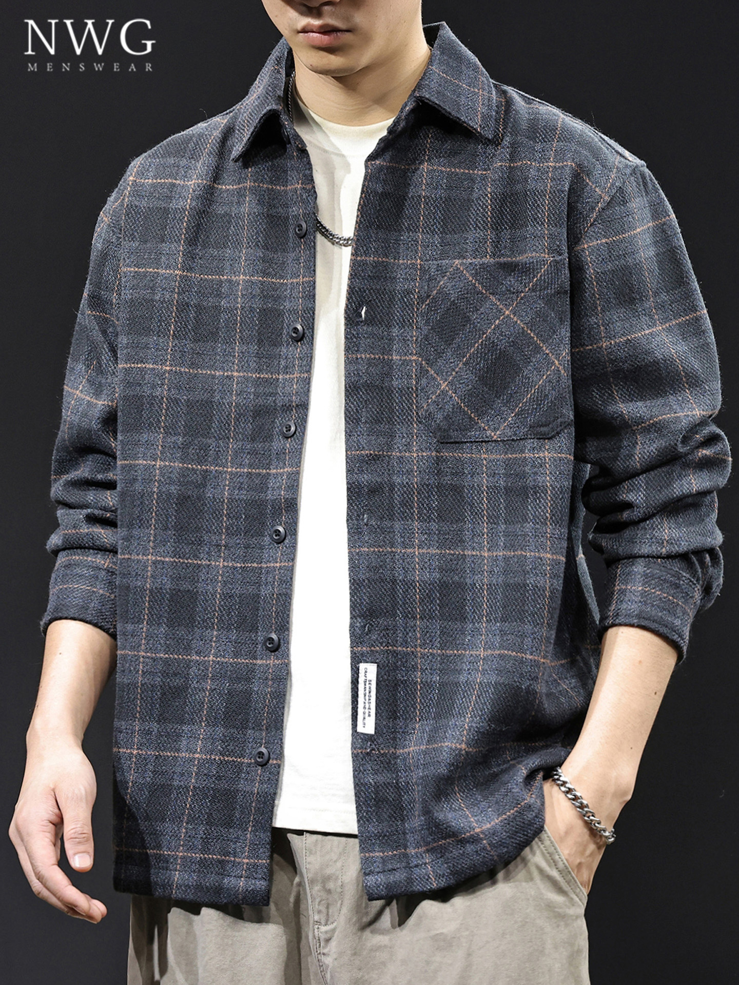 重磅格子衬衫男春秋季2025新款加厚美式覆古宽松衬衣男士休闲外套