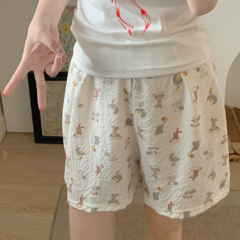 cartoon cute thin trousers, shorts for students for leisure, elastic waist, oversize