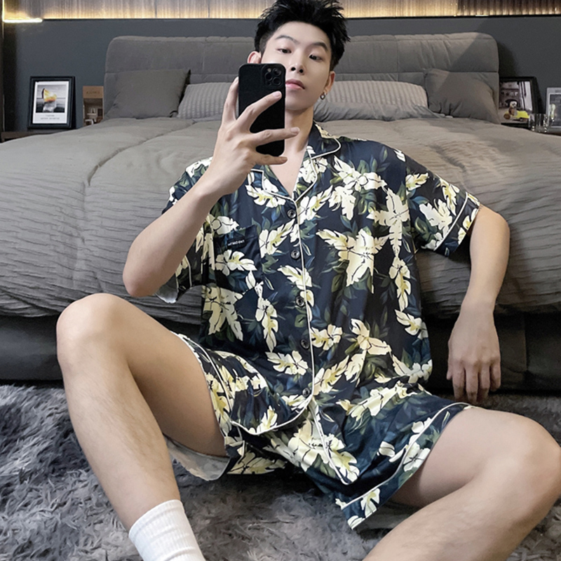 新款冰丝短袖睡衣男夏季薄款特大码300斤胖子宽松开衫家居服套装