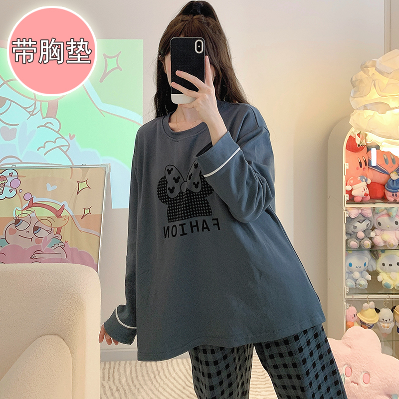 女针织棉长袖甜美家居服套装