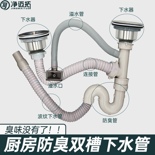 厨房洗菜盆排水管双槽洗碗池下水管防臭水槽下水器水管道套装配件