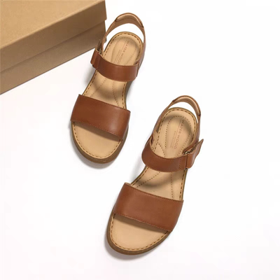 出口新款一字带凉鞋牛皮软底舒适