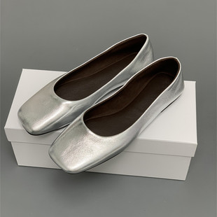外贸原单芭蕾舞平底单鞋 子浅口方头软真皮舒适夏季 2025年新款 女鞋