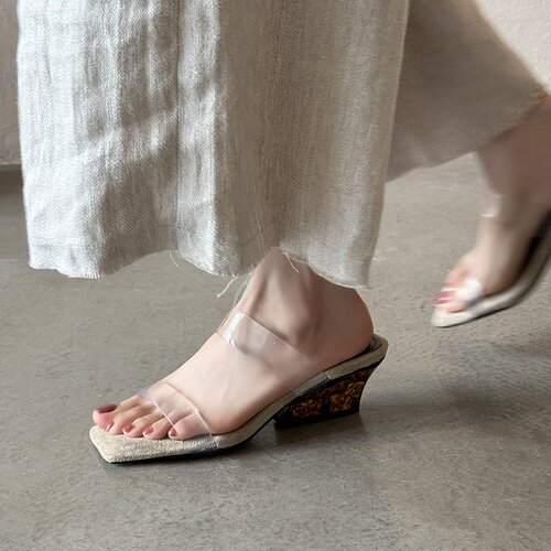 法式复古透明tpu一字带凉拖鞋女2026新款夏外穿坡跟高跟鞋凉鞋女