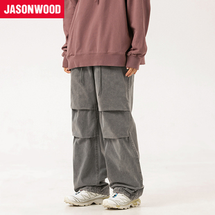 坚持我 Jasonwood 宽松直筒伞兵登山裤 户外蜡染做旧休闲长裤 美式
