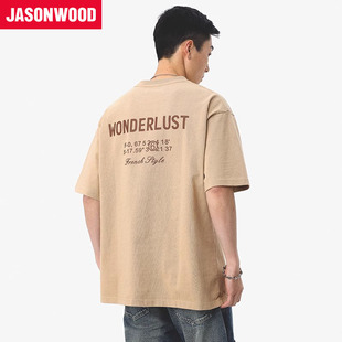 新款 Jasonwood 夏季 坚持我 潮流圆领字母印花310gT恤宽松上衣男