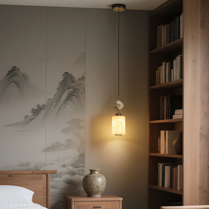 新中式玉石小吊灯全铜床头灯