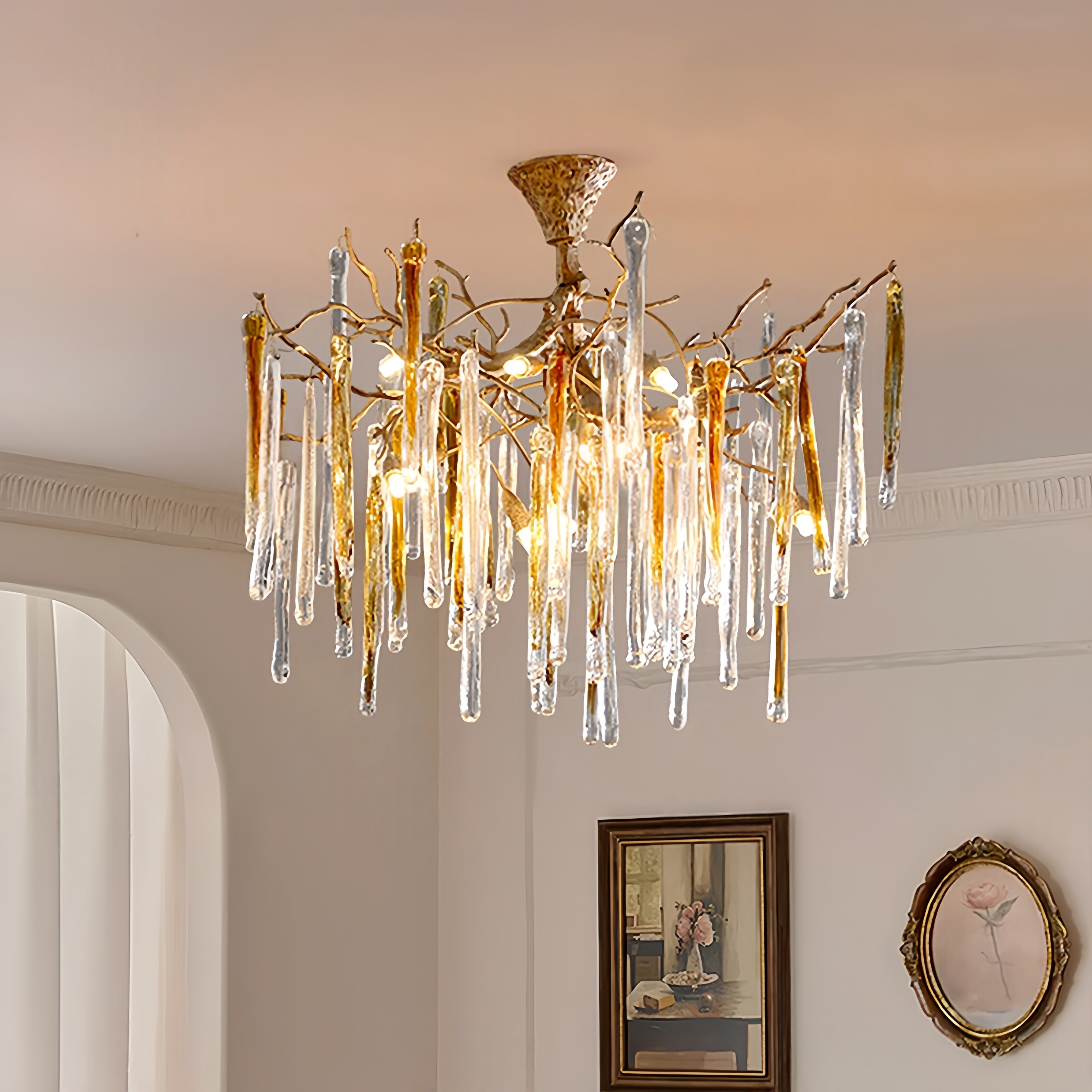 全铜轻奢水晶吊灯客厅灯后现代别墅大气奢华创意餐厅艺术树枝灯