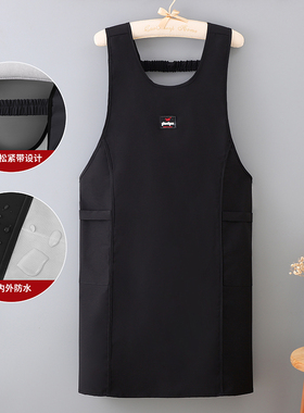 春秋长袖防水防油围裙定制loug印字男女同款做饭脏纯色薄款厨房