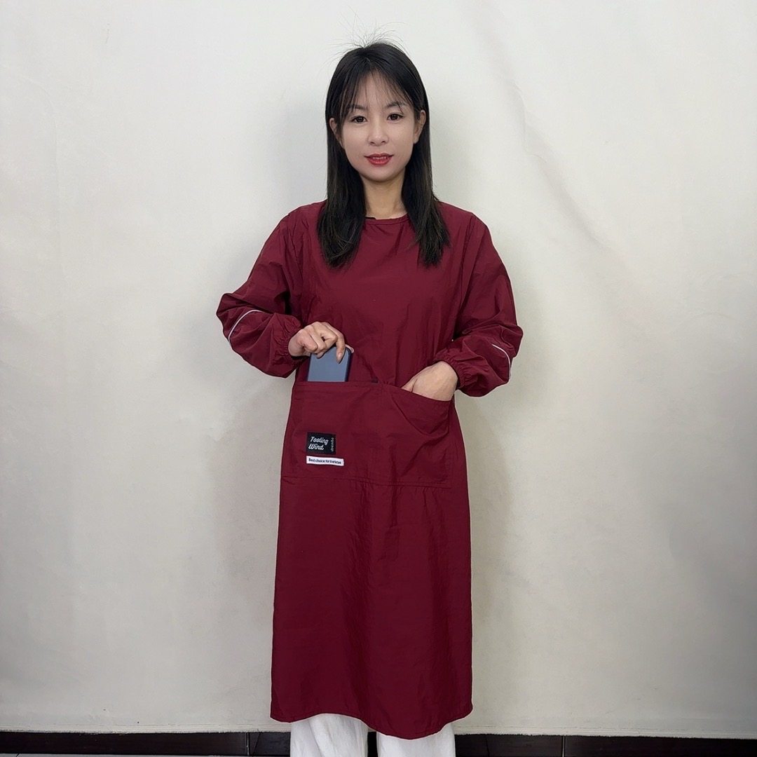 长款纯色防泼水罩衣厨房家用做饭上班长袖围裙定制LOGO印字工作服,家庭/个人清洁工具,围裙,淘宝优惠券,粉丝福利购,淘宝优惠卷